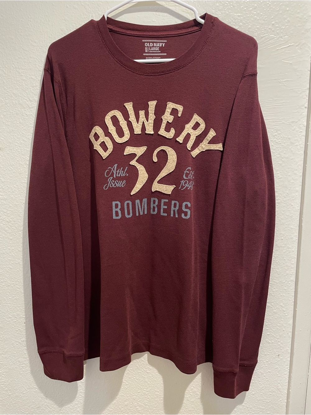Old Navy Bowery 32 Bombers Thermal Shirt Mens Large Maroon Waffle Knit L